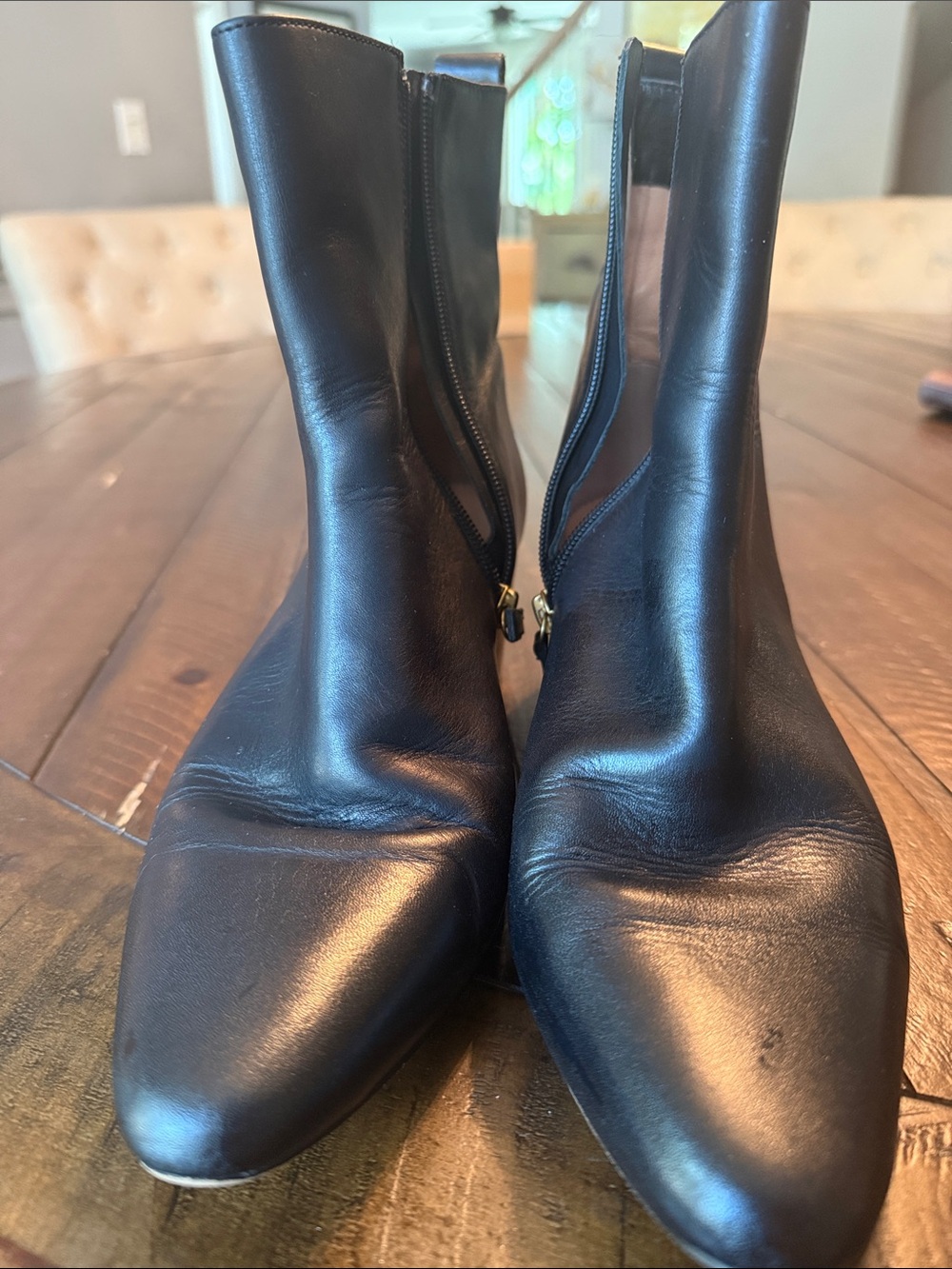 J. Crew Black Leather Pointed Ankle Booties with Side Zip